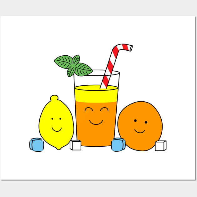 Cute Kawaii Lemonade team Lemon and orange fruit Wall Art by Cute Tees Kawaii